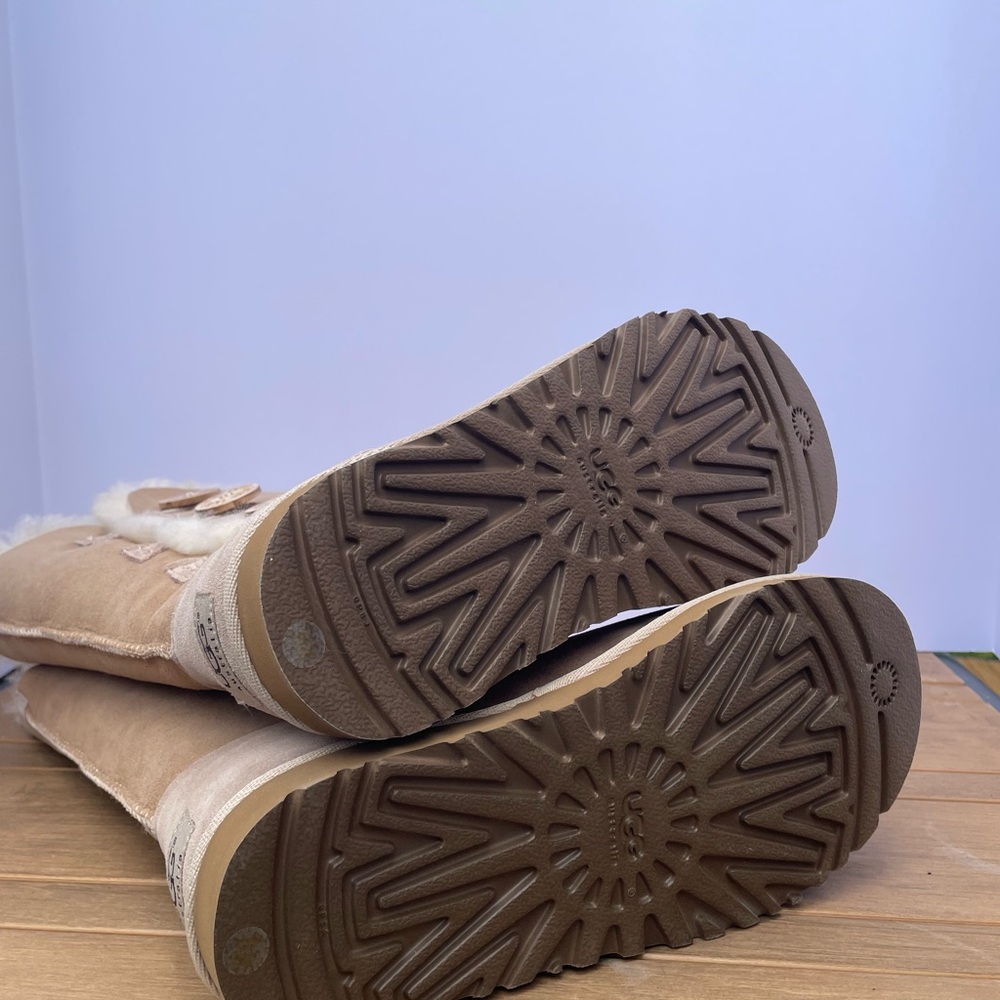 UGG Tall Button Boot in Chestnut Suede with Shearling Trim - Picture 6 of 7